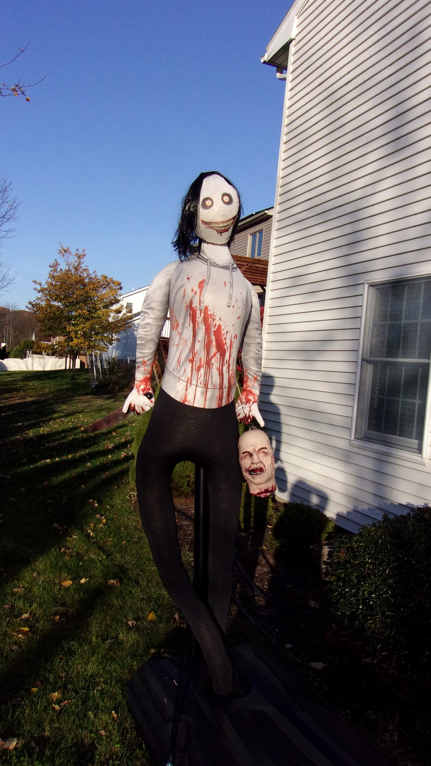 Sweet Briar's scary scarecrow with fake dismembered head